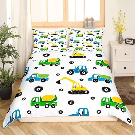Garçons Construction Housse de Couette Excavator Parure de Lit 140x200cm pour Enfants Garçons Dessin animé Vehicle Trucks Parure Housse de Couette Tractor avec 1 taie d'oreiller - 140 x 200 cm (1/5)