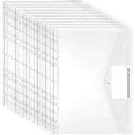 Pockets Plastic Wallets, 20 Pack A4 File Folders for Document Paperwork Clear Envelope with Label Pocket Snap Button Ring Binder Home School Office Supplies
