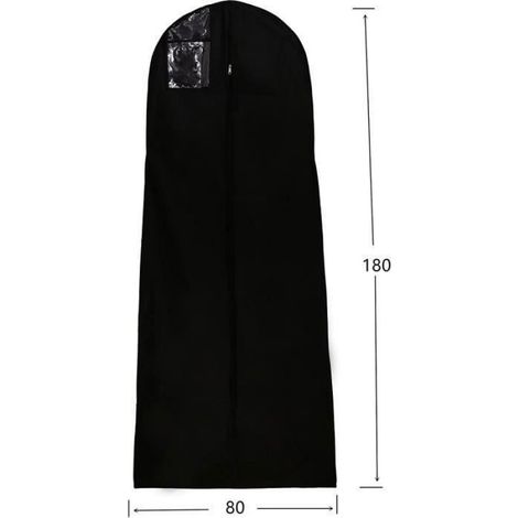 Housse de Robe de Mariée 180 cm Respirant Housse à Vêtements Plus Long pour Costumes Manteaux Vestes Pantalons (Noir) (1/4)