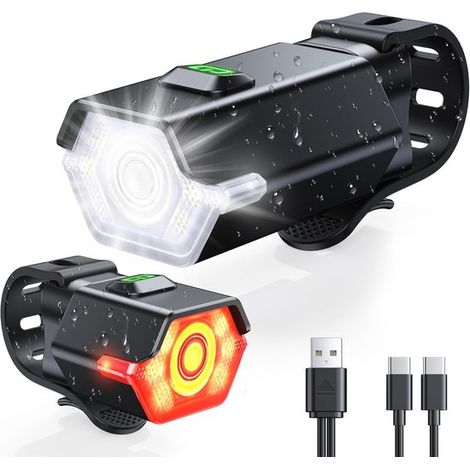 Iluminación para bicicleta con luz de advertencia lateral,3+6 modos de luz,iluminación delantera y trasera recargable para ciclismo nocturno (1/5)