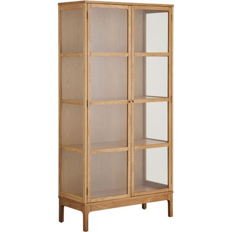 Vitrine 2 portes 3 étagères en chêne et MDF placage chêne - CACERES (1/5)