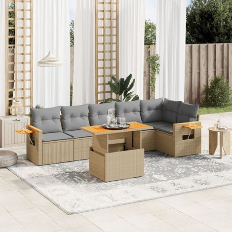 Set sofás de jardín 7 piezas y cojines ratán sintético beige vidaXL (1/3)