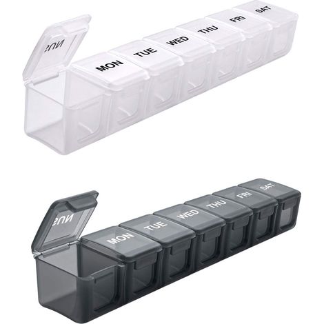 Pilulier hebdomadaire extra large (2 pièces), étuis à pilules journaliers pour pilules/vitamines/huile de poisson/compléments alimentaires (noir et blanc) (1/5)