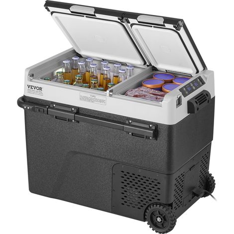 Réfrigérateur Portable 58 L, Mini Frigo de Voiture su Roulettes 12 V, Glacière à Double Zone Température Réglable -20 °C à 20 °C, Congélateur à Compression pour Maison Camion Bateau Camping (1/5)