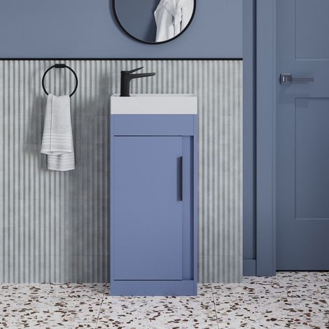 Signature Helsinki Floor Standing 1-Door Vanity Unit with Basin 410 Wide - Matt Misty Blue (1/5)