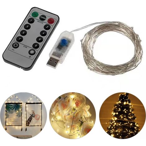 Luci decorative da interni, lunghezza 20 m, cavo in rame da 2,9 m, telecomando, 8 modalità di illuminazione, LED a luce calda, ideali per camera da letto, casa, feste in giardino, matrimoni.