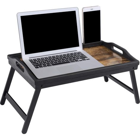 Table de lit avec Pieds en Bambou réglables, Support pour Ordinateur Portable, Plateau Snack Petit-déjeuner, Marron Rustique LLD106B01 par SONGMICS (1/5)