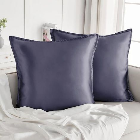 Taie Oreiller Satin 80x80 Lot de 2,pour Cheveux,Similaire Aux Taie d Oreiller en Soie,Housse de Coussin 80x80cm BLEU- TAIE OREILLER (1/5)