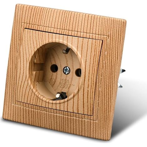 Prise Murale Encastrée - Ensemble de Prises Électriques Intérieures 250 V AC 16 A - Insert et Couvercle Grain de Bois (1/4)