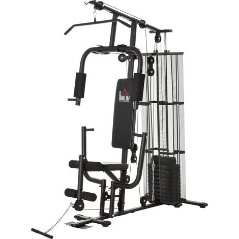 Stazione Fitness Palestra Multifunzione in Acciaio Nero (1/5)