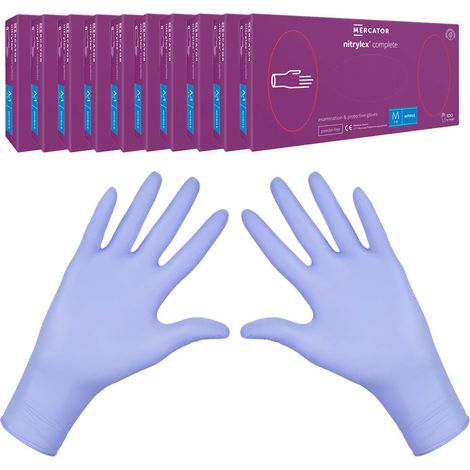 Guanti in nitrile M viola Mercator Nitrylex Complete 100 pezzi cartone 10 confezioni (1/5)