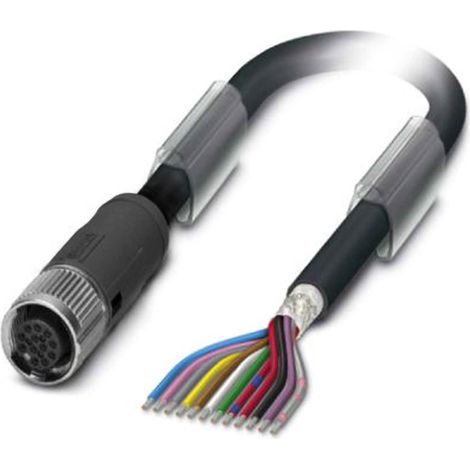M12 Sensorleitung PUR 12-polig Buchse gerade geschirmt/schlepp. A-Kodierung, Länge 3,0 Meter tiefschwarz RAL 9005, Kabel Außendurchmesser 8,5mm - 1 Stück