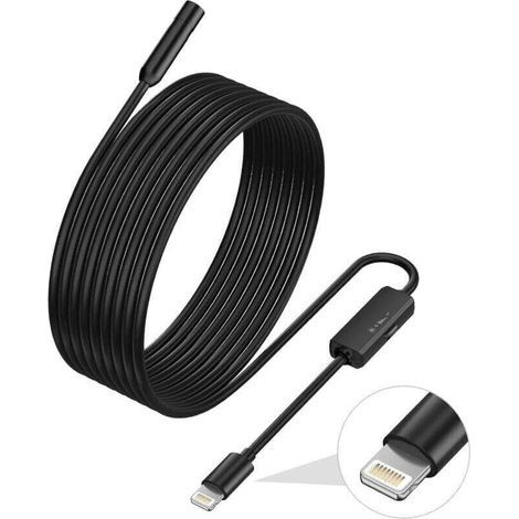 Endoskop für iPhone, ILIHOME Inspektionskamera mit 5,5-mm-Objektiv, 2 Meter langes, halbstarres Kabel, wasserdicht nach IP68. (1/4)