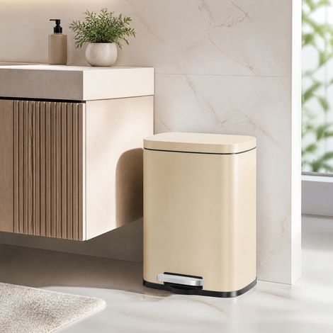 Poubelle à Pédale avec Seau Intérieur Amovible, Fermeture en Douceur, 12 L, 38,4 x 28,6 x 25,2 cm, Beige (1/5)