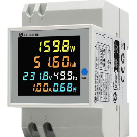 Single-phase energy meter, digital AC 40-300V 100A electric meter, single-phase wattmeter, DIN rail meter, watt, kWh, voltmeter, ammeter