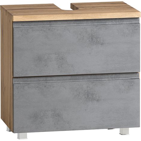 Waschbeckenunterschrank 60cm in Wotan Eiche Nb. mit Beton Optik VASTO-03-CONCRETE, B/H/T ca. 60/56/35 cm (1/5)
