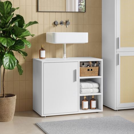 Mobile Sottolavabo Kulaik da Bagno ad Anta e 3 Scomparti Aperti 51 x 60 x 32 cm - Bianco [en.casa] (1/5)
