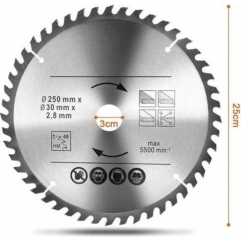 Lame de scie circulaire Bois 250 x 30 mm, Lame de scie de alliage de carbure 48T et 60T, pour le tronçonnage du bois naturel, du bois dur, du bois tendre, bois abrasif et contreplaqué plaqué (1/4)