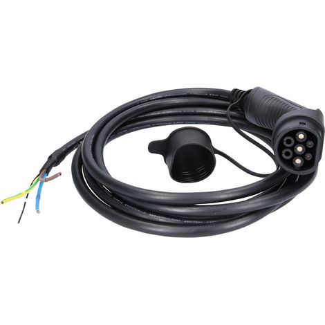 KS TOOLS Câble de charge efuturo droit, connecteur à extrémité ouverte vers le type 2 pour le raccordement à une borne, monophase, jusqu’à 7,4 kW, 32 A, 230 V, mode 3, 5 mètres ( 117.7255 )