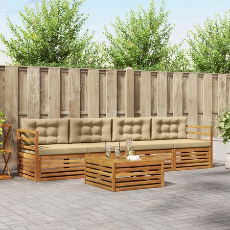 Outdoor-Sofagarnitur mit Kissen 5 pcs Natur und Beige