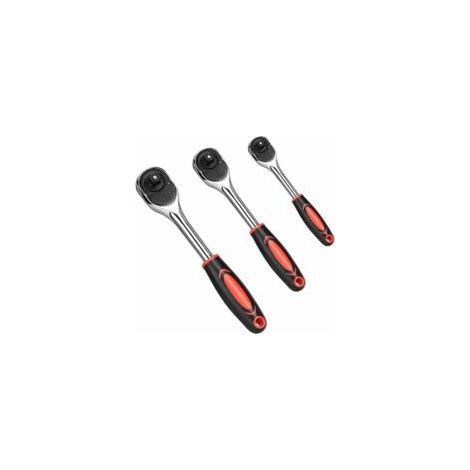 3-teiliger Steckschlüsselsatz, 1/4", 3/8", 1/2", Hochwertiger Profi-Ratschenschlüssel mit gepolstertem Griff und Feststellgriff (Rot) - Crezuo (1/4)