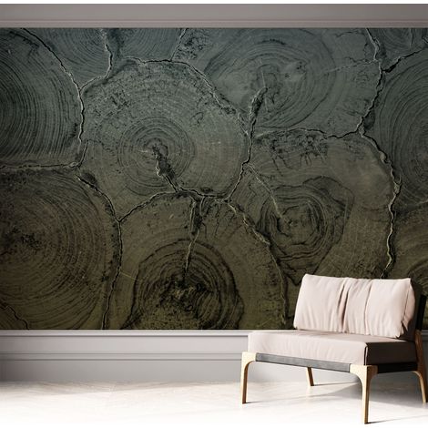 Papier peint adhésif décoratif avec colle pour salon chambre à coucher et bureau Design moderne et facile à poser Cernes de bois 312x219 cm (1/5)