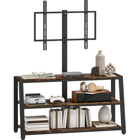Industrial TV Stand with 35° Swivel Bracket-Dark Brown Finish for Modern Living Rooms