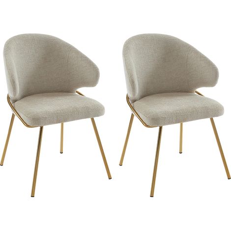 Lot de 2 chaises en tissu et métal doré - Beige - LUXIVA (1/5)