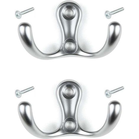 Cyclingcolors – Lot de 2 crochets doubles en métal chrome satiné – Fixation à vis – Pour manteaux, serviettes, sacs – 30mm x 59mm – Usage cuisine, salle de bain, dressing (1/2)