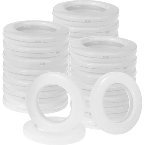 Lot de 32 anneaux de rideau en plastique ABS blanc de 40 mm pour fenêtre, douche, casier (1/5)