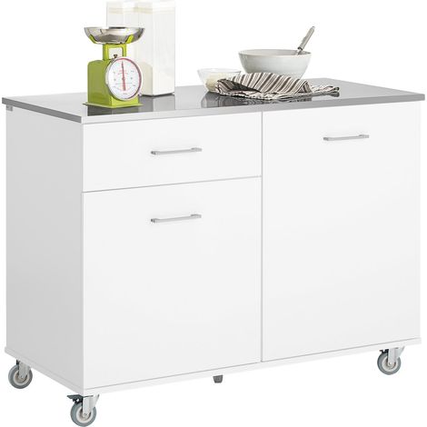 Carrello Da Cucina Isola Cucina Con Piano Di Lavoro Credenza Con Ruote Carrello Bianco 120x56x90cm FKW117-W