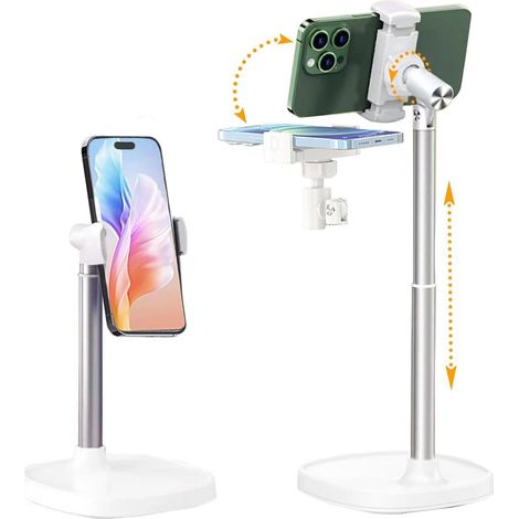Support de téléphone de bureau portable, rotation 360° réglable pour photographie et vidéographie en direct, blanc. (1/5)