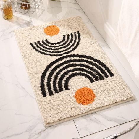 Tapis de Bain Beige Bohème Microfibre Antidérapant - Douche Absorbant Extra Doux Salle de Bain Lavable en Machine 40X60cm (1/3)