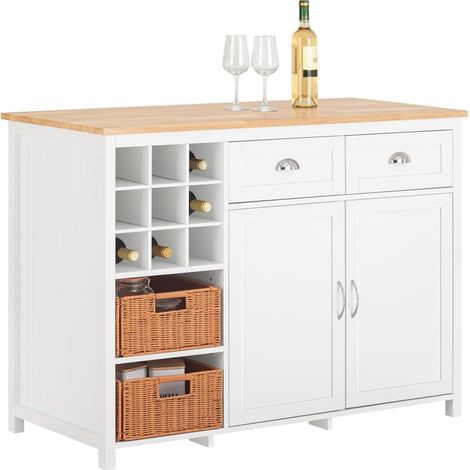 SoBuy Kitchen Island Cupboard Sideboard with 2 Rattan Baskets,KNL05-W