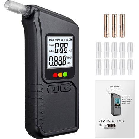 Proster Breathalysers - Alcohol Breathalyzer Tester UK with Dual Sensors, 3-Colour Visual Indicator & Sound Alert Home Breathalyser Kit Breath Analyzer with 10 Mouthpieces for Personal, Drivers (1/5)
