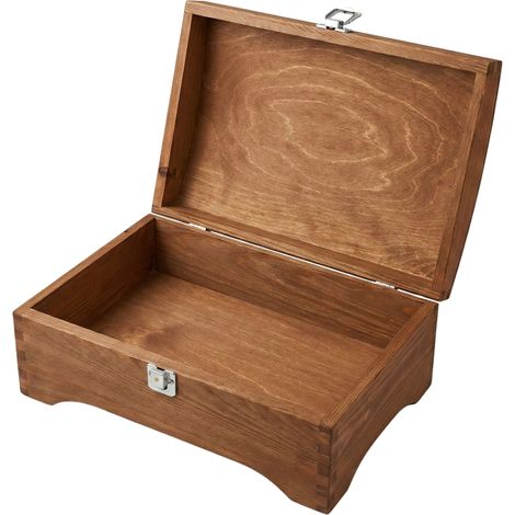 Coffre en bois avec couvercle arrondi et clé, 30 x 20 x 13 cm, marron (1/5)