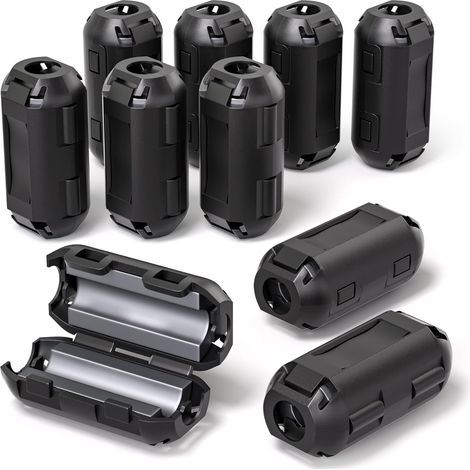 10 pezzi di anelli in ferrite, nucleo in ferrite nero a clip, soppressore di rumore EMI, con diametro interno di 3,5 mm per cavi USB, cavi audio e video, cavi di alimentazione (1/5)
