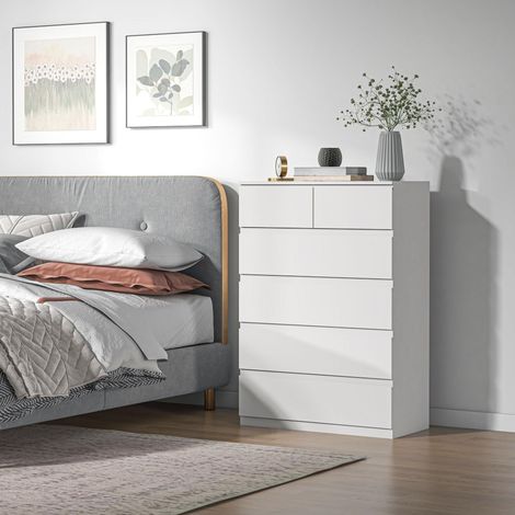 Kommode mit 6 Schubladen, grifflos, minimalistisches Design, 80 x 39 x 115 cm, weiß