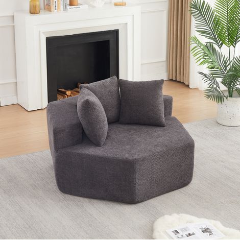 Poltrona modulare esagonale in ciniglia grigia con 3 cuscini, 138 x 122 x 76 cm DESVIAE (1/5)