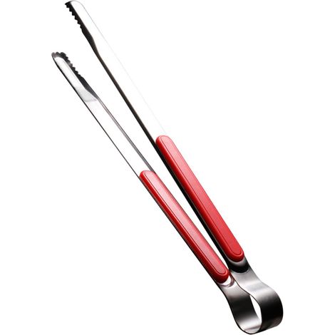 Pince de cuisine en acier inoxydable facile à nettoyer, idéale pour les steaks et les grillades (25,5 cm, rouge). (1/5)
