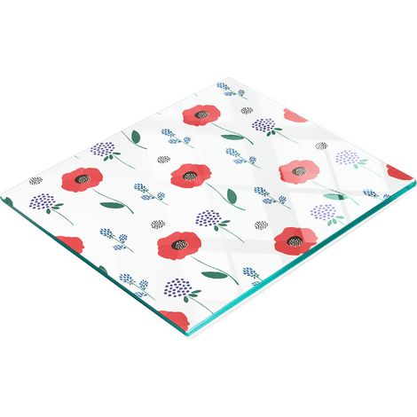 Tabla de cortar decorativa de vidrio templado para cocina con estampado de amapolas, 60x52 cm. (1/5)