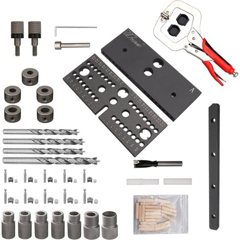 Kit de gabarit de perçage 3 en 1 pour le travail du bois : guide de perçage réglable, poinçon, localisateur, ouvre-trou de positionnement, accessoire de menuiserie multifonctionnel