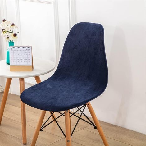 Set mit 4 skandinavischen Samt-Stuhlhussen, einfarbige Esszimmerstuhlhussen, armlose Stuhlhussen für Küche, Wohnzimmer, Büro (Marineblau, 4 Stück) (1/5)