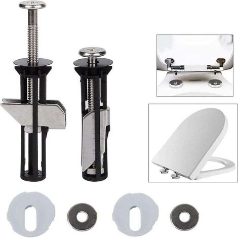 Kit de remplacement de vis de siège de toilette universel 2 pièces, boulons de charnière de siège de toilette robustes en acier inoxydable avec deux tailles de rondelles métalliques pièces de r (1/4)