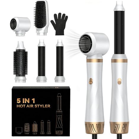Airstyler 5 en 1 Fer à friser 1000 W avec brosse à air chaud, sèche-cheveux rond, fer à friser, brosse à lisser, coiffeur à 3 températures pour le volume, le lissage (1/5)