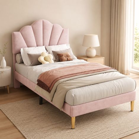 MEUBLIV Letto 90x200 cm rosa – testiera regolabile, senza materasso (1/5)