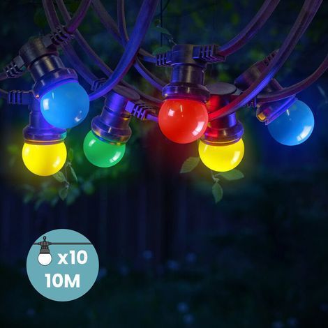 Guirlande lumineuse d'extérieur 10M IP65 – 10 ampoules E27 remplaçables multicolores – Raccordable jusqu'à 100m – Décoration festive pour terrasse et jardin (1/5)