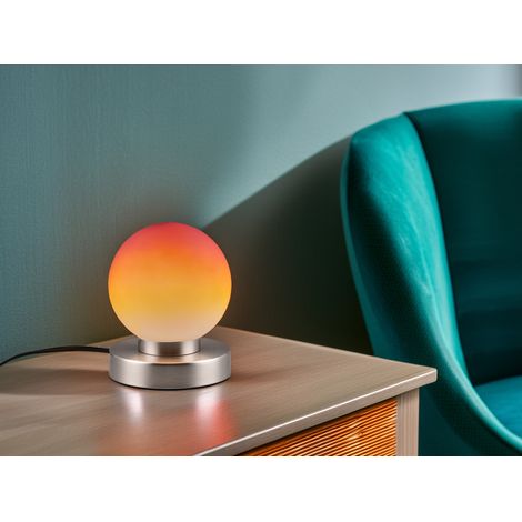 Tischleuchte PRINZ II, Glasschirm Orange Sockel Silber Touchfunktion, Höhe 15cm (1/5)