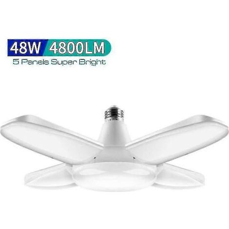 Éclairage industriel LED E27 pour garage, atelier ou entrepôt : 4 pales de ventilateur réglables et déformables (couleur : blanc chaud) (1/5)