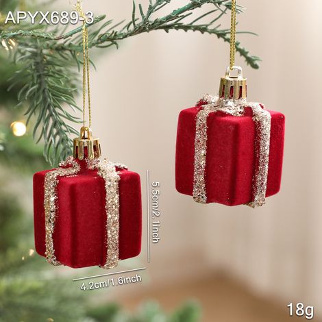 Décoration de Noël/Ensemble 2 ornements en velours rouge bordeaux avec nœuds et accessoires festifs (1/2)